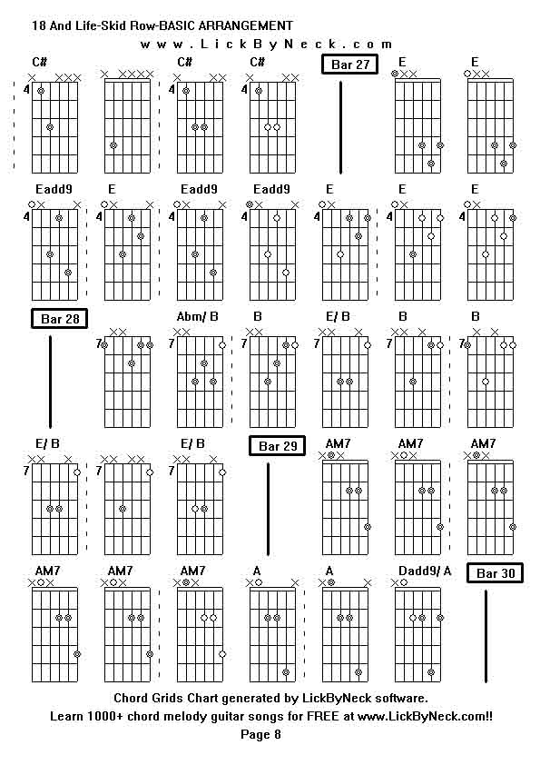 Chord Grids Chart of chord melody fingerstyle guitar song-18 And Life-Skid Row-BASIC ARRANGEMENT,generated by LickByNeck software.